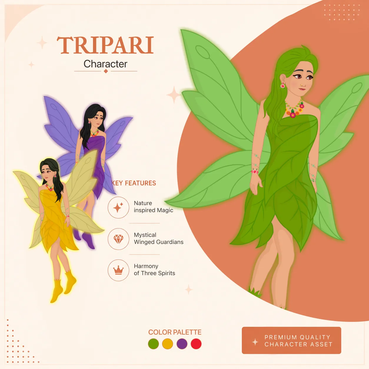 Tripari 2D Fairy Character |Three Magical Fairies | Fully Rigged & Animated Fantasy Characters