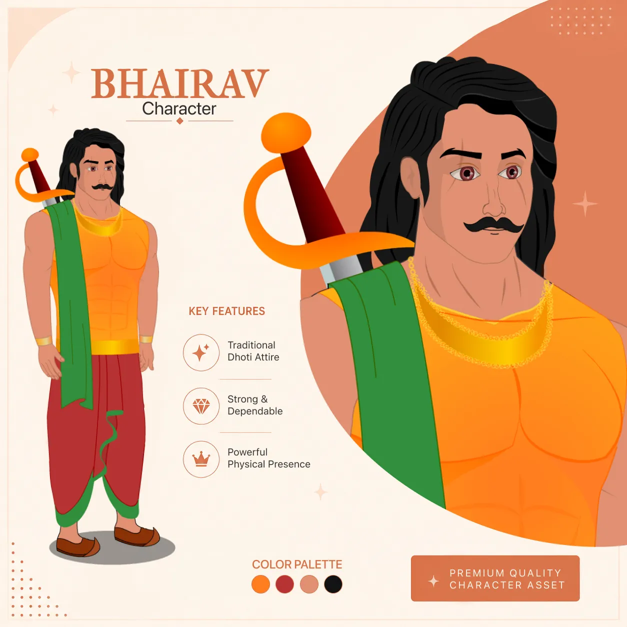 Bhairav 2D Warrior Character | Powerful Warrior | Fully Rigged & Animated