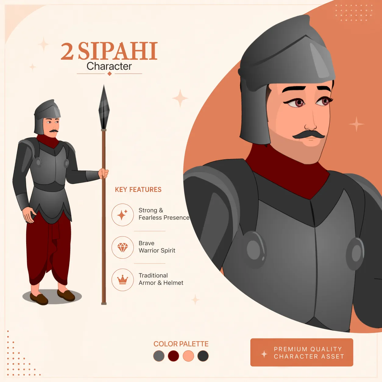 2 Sipahi 2D Warrior Character | Indian Historical Soldier | Fully Rigged & Animated