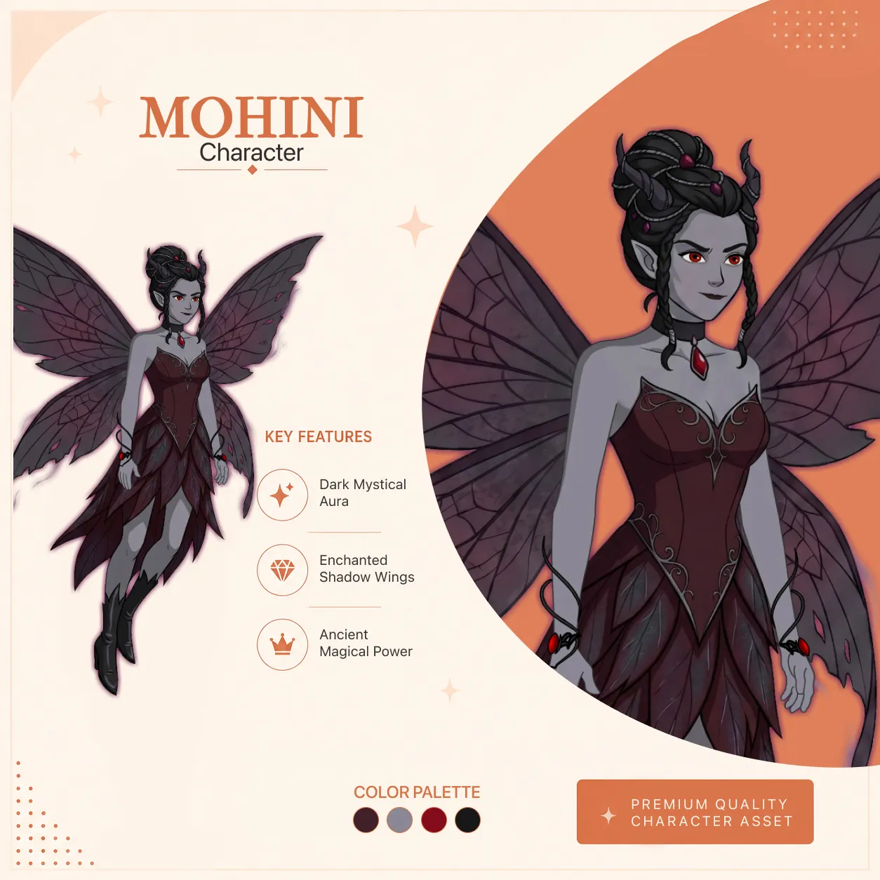 Mohini 2D Dark Fairy Character | Fully Rigged & Animated | Villainess for Magical Story Animation