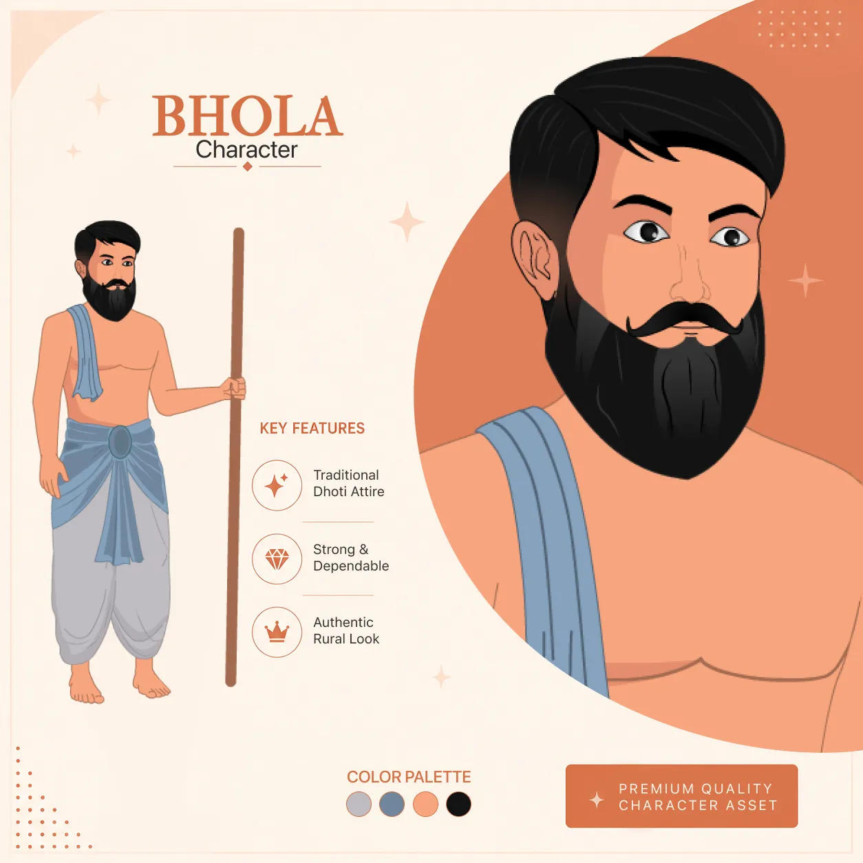 Bhola 2D Farmer Character | Fully Rigged & Animated | Rural Male for Hindi Story Animation